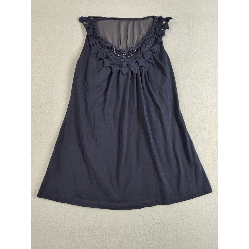 Kische Women‎ Tank Top L Navy Blue Sequin Beaded Lightweight Sleeveless Summer